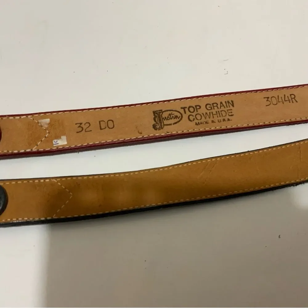 Justin 3044R Brass Buckle & Red Top Grain Cowhide Leather Belt Size 32 lot of 2